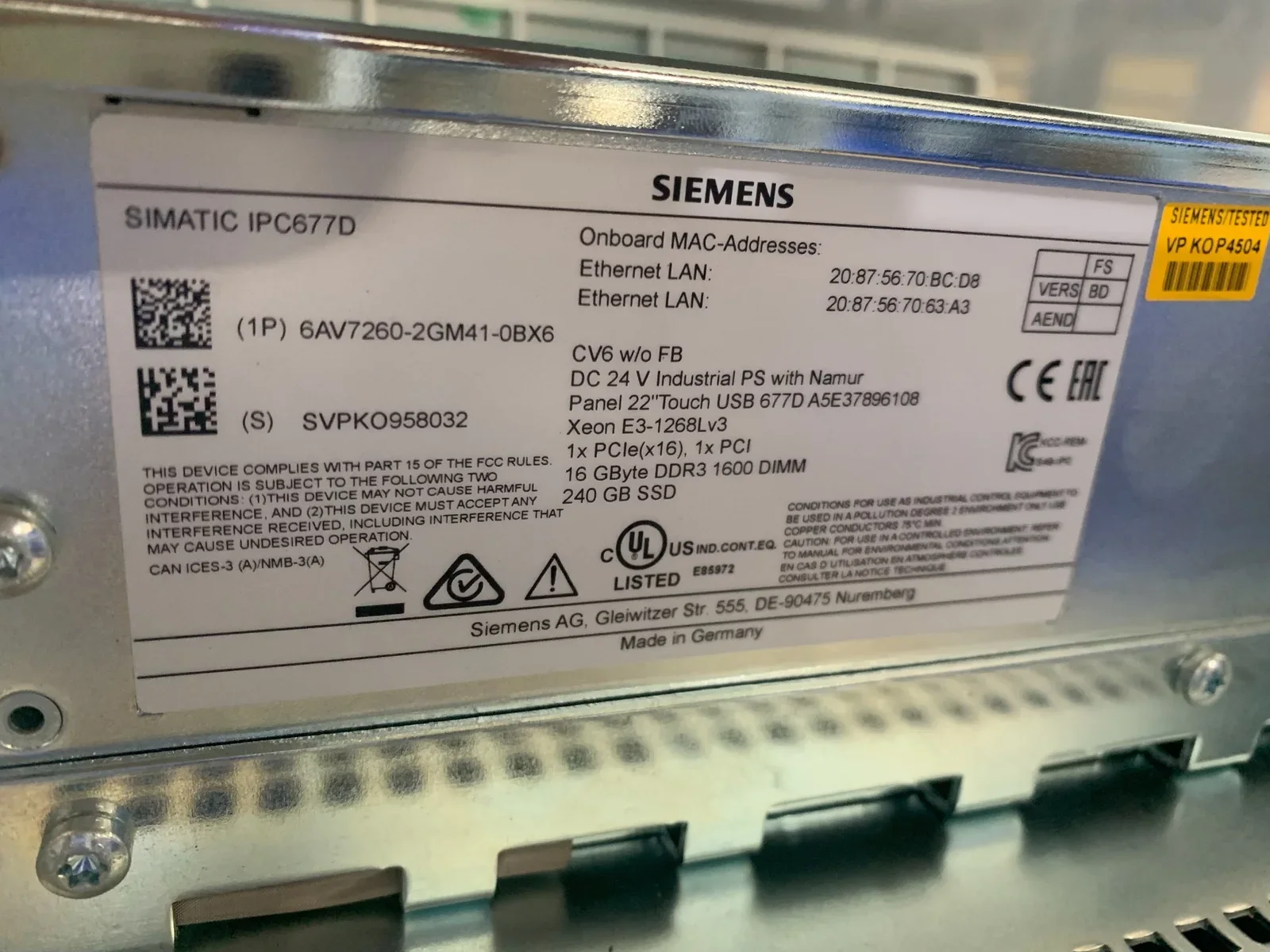 Siemens 6AV7260-2GM41-0BX6 Industrial Automation Component product photo 1