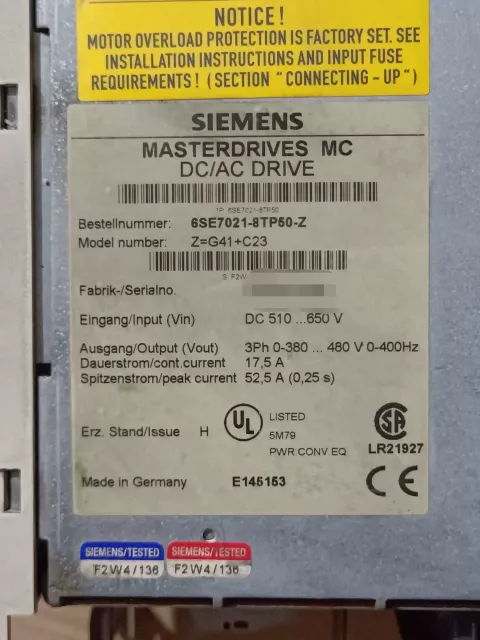 Siemens 6SE7021-8TP50-Z Motor & Drive Component product photo 2