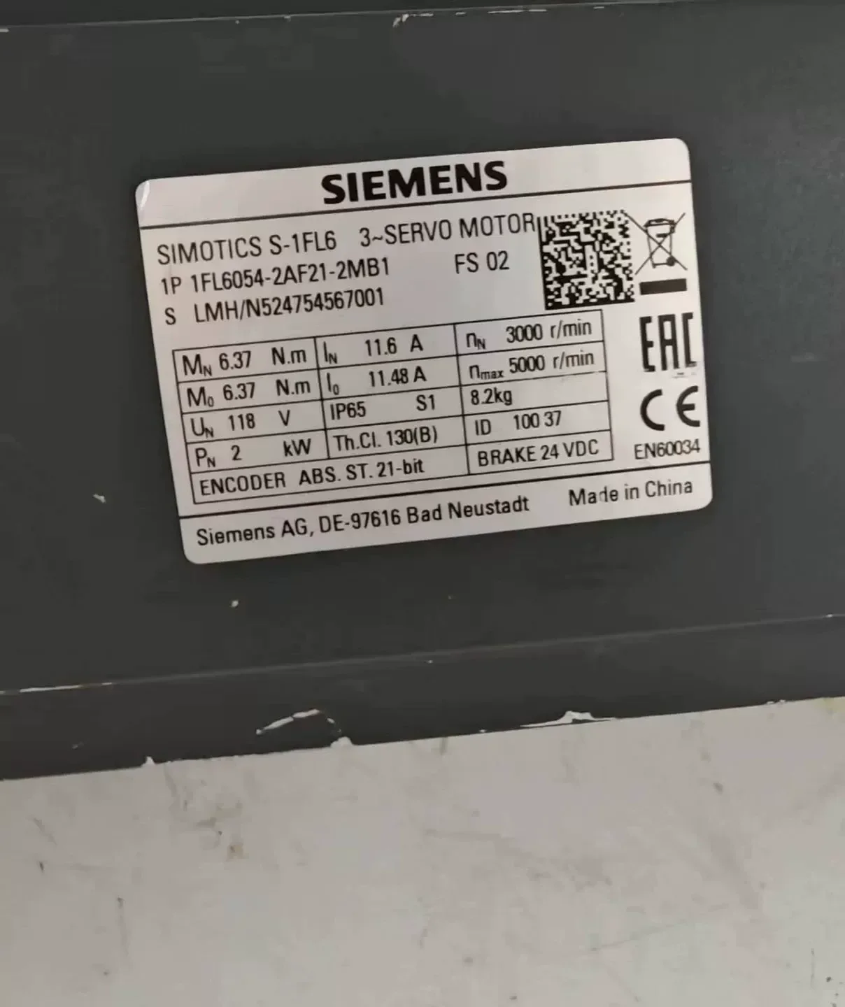 Siemens 1FL6054-2AF21-2MB1 Motor & Drive Component product photo 1