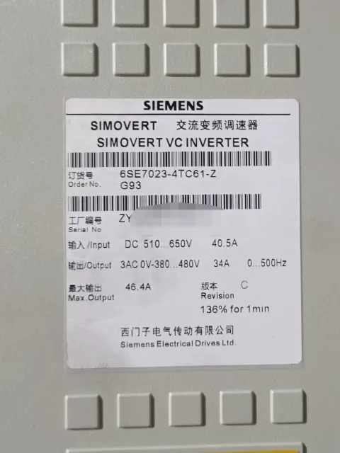 Siemens 6SE7023-4TC61-Z Industrial Automation Component product photo 2