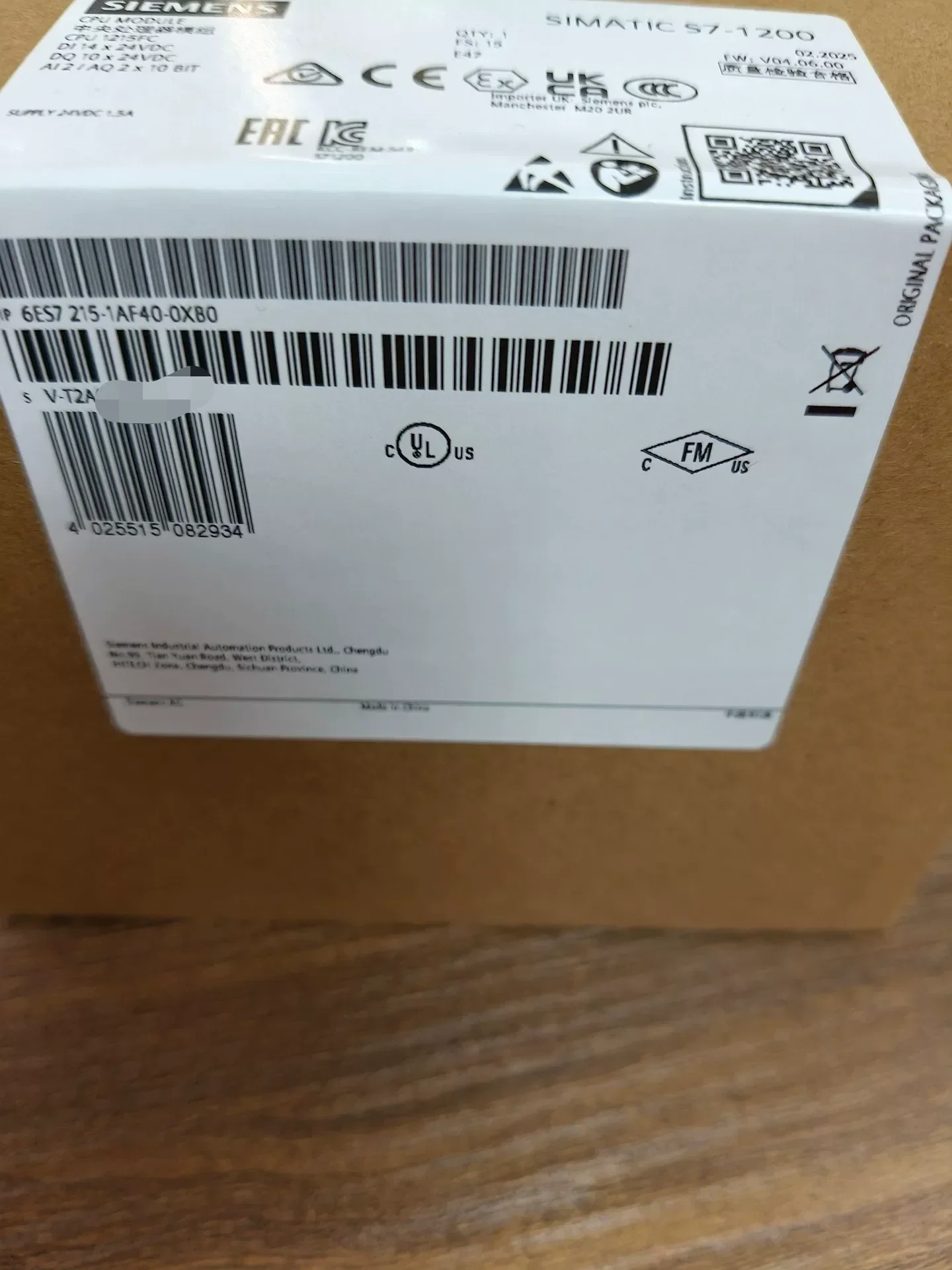 Siemens 6ES7 215-1AF40-0XB0 Industrial Automation Component product photo 1