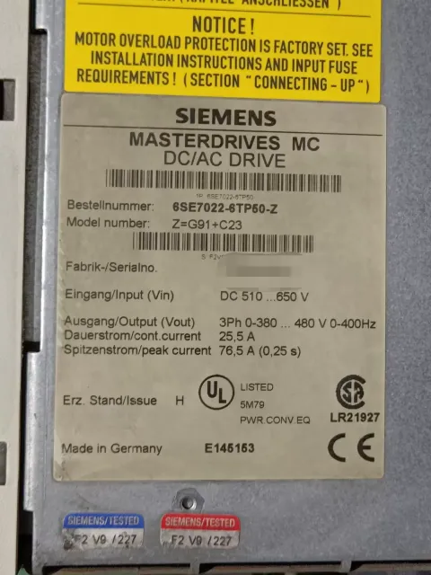 Siemens 6SE7022-6TP50-Z Motor & Drive Component product photo 2