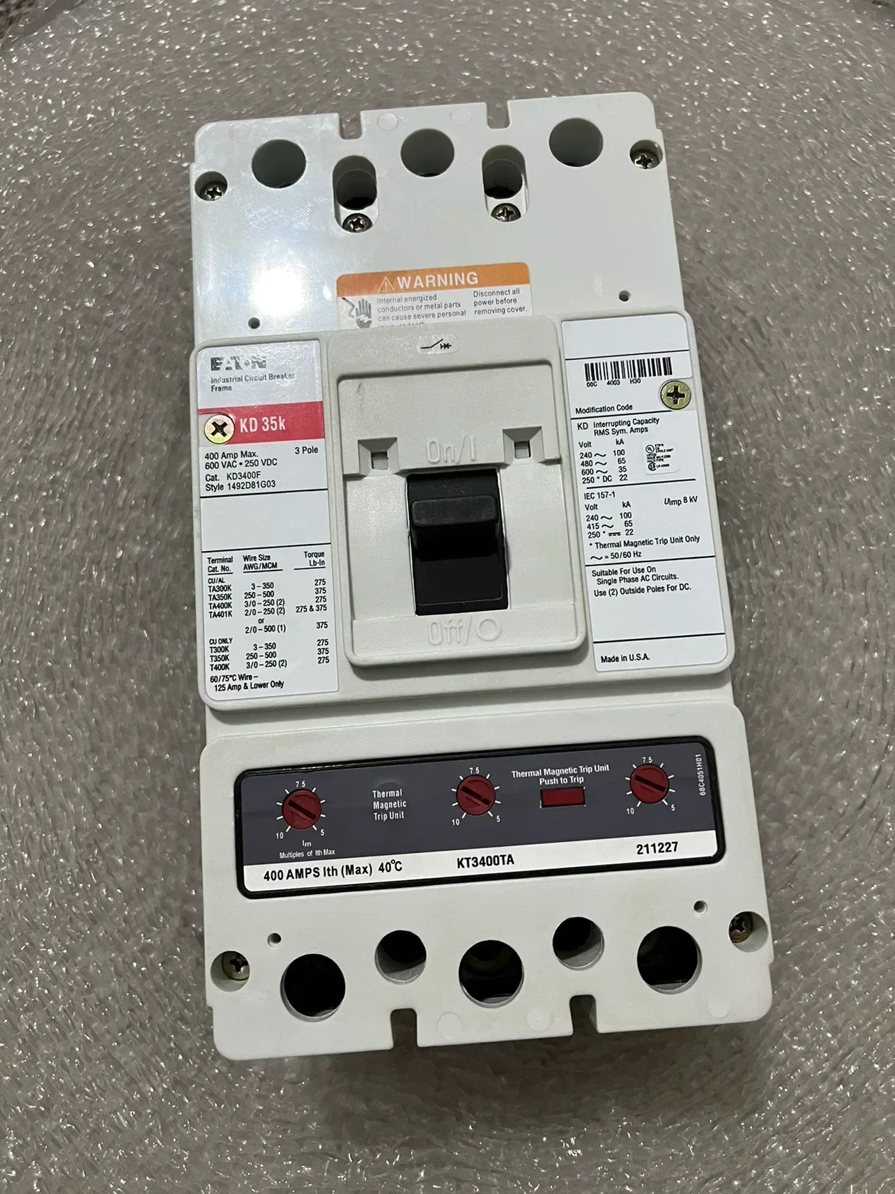 Eaton Cutler-Hammer KD3400F / 1492D81G03 Industrial Automation Component product photo 1