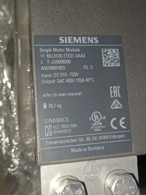 Siemens 6SL3120-1TE31-3AA3 Motor & Drive Component — product photo 6 of 11