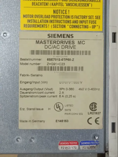 Siemens 6SE7012-0TP50-Z Motor & Drive Component product photo 2