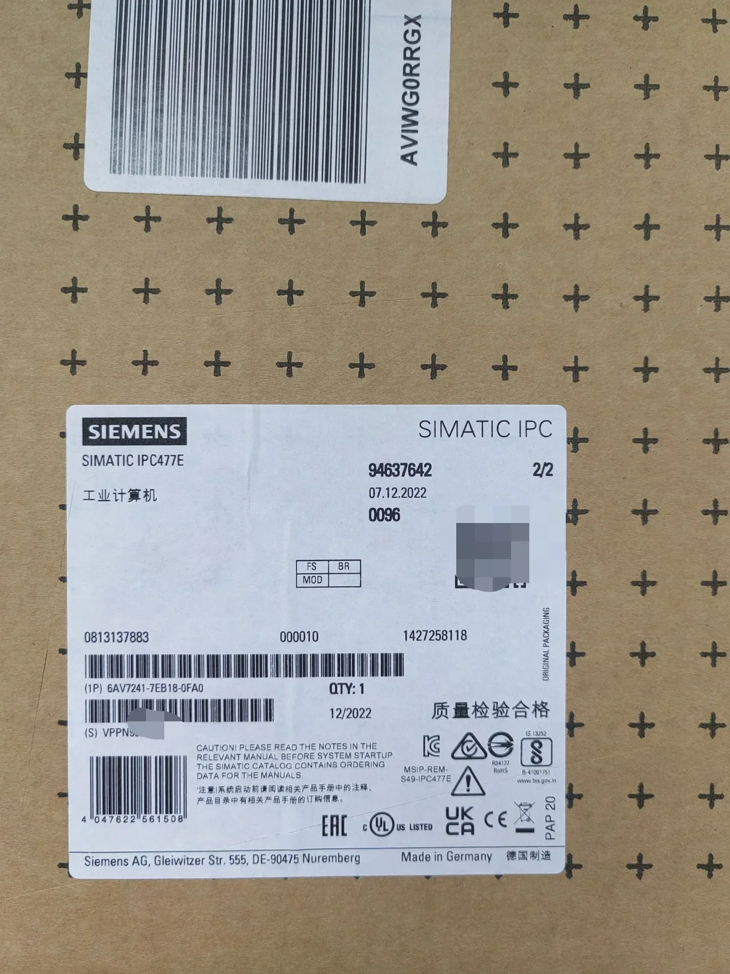 Siemens 6AV7241-7EB18-0FA0 Industrial Automation Component product photo 1
