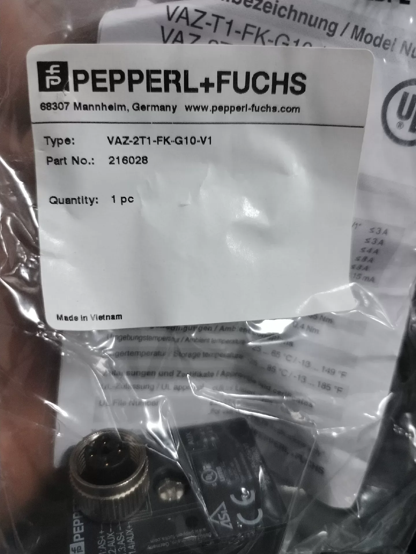 Pepperl+Fuchs VAZ-2T1-FK-G10-V1 / 216028 Industrial Automation Component product photo 1