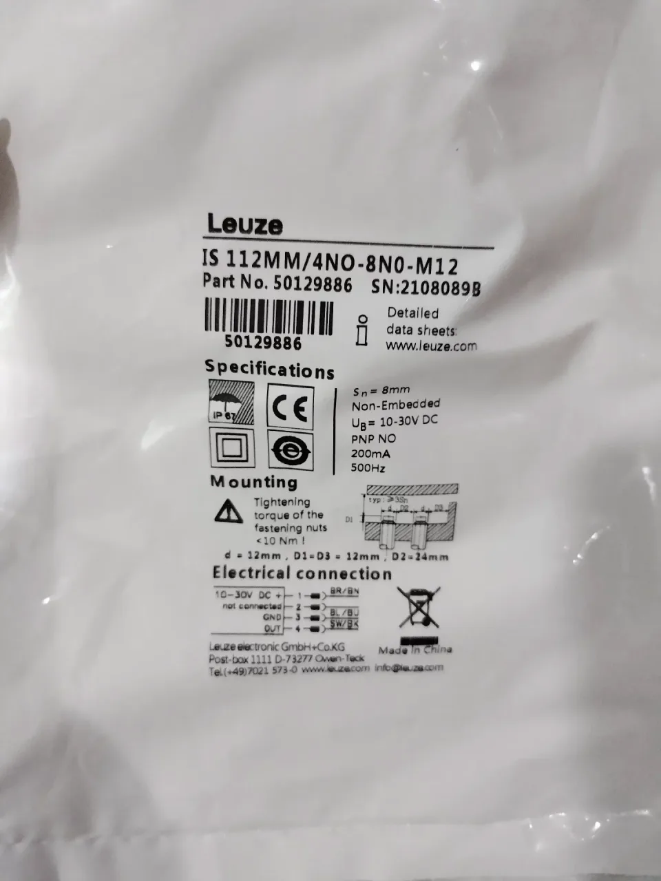 Leuze IS 112MM/4NO-8NO-M12 Industrial Sensor product photo 1