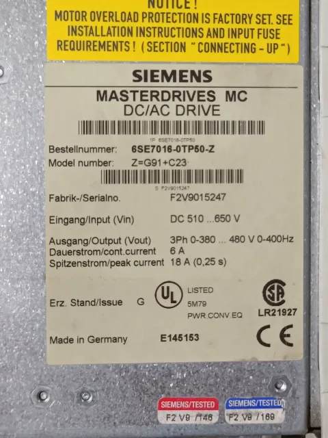 Siemens 6SE7016-0TP50-Z Motor & Drive Component product photo 2