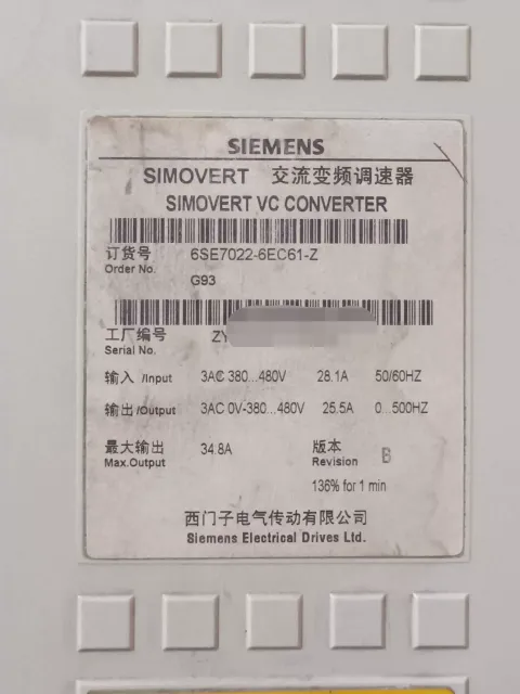 Siemens 6SE7022-6EC61-Z Industrial Automation Component product photo 2