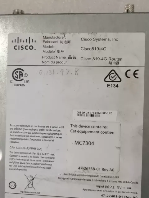 Cisco C819G-4G-GA-K9 V01 Industrial Automation Component product photo 2