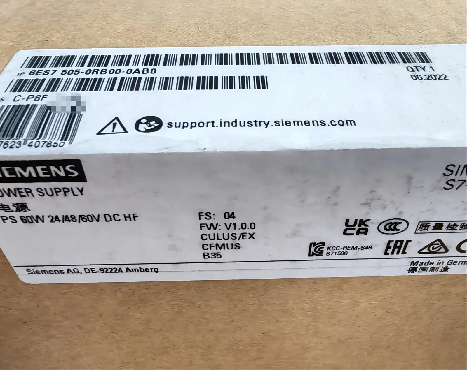 Siemens 6ES7 505-0RB00-0AB0 Power Electronics Module — product photo 1 of 7