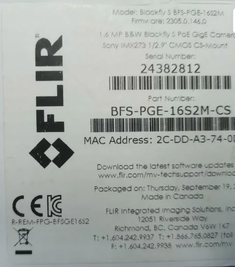 Teledyne FLIR / Point Grey BFS-PGE-16S2M-CS Industrial Automation Component product photo 2