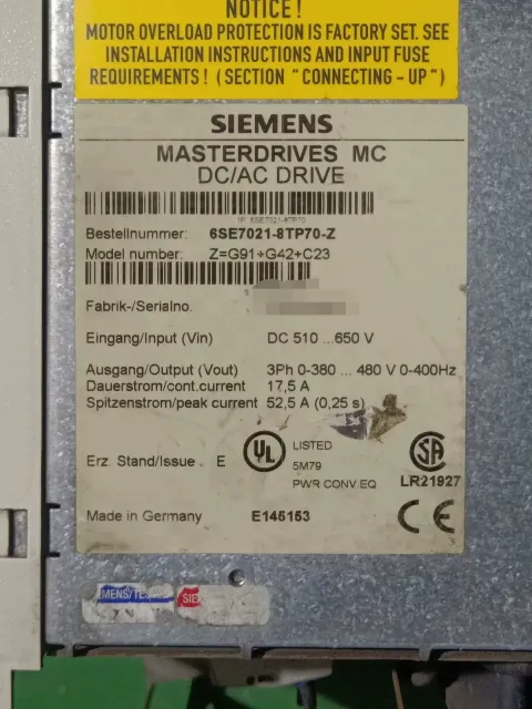 Siemens 6SE7021-8TP70-Z Motor & Drive Component product photo 2